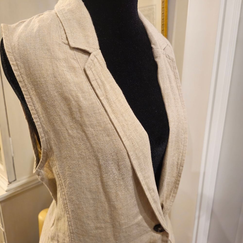 TAHARI Linen Neutral Long-line‎ Sleeveless Blazer Vest Size Medium - Picture 2 of 8